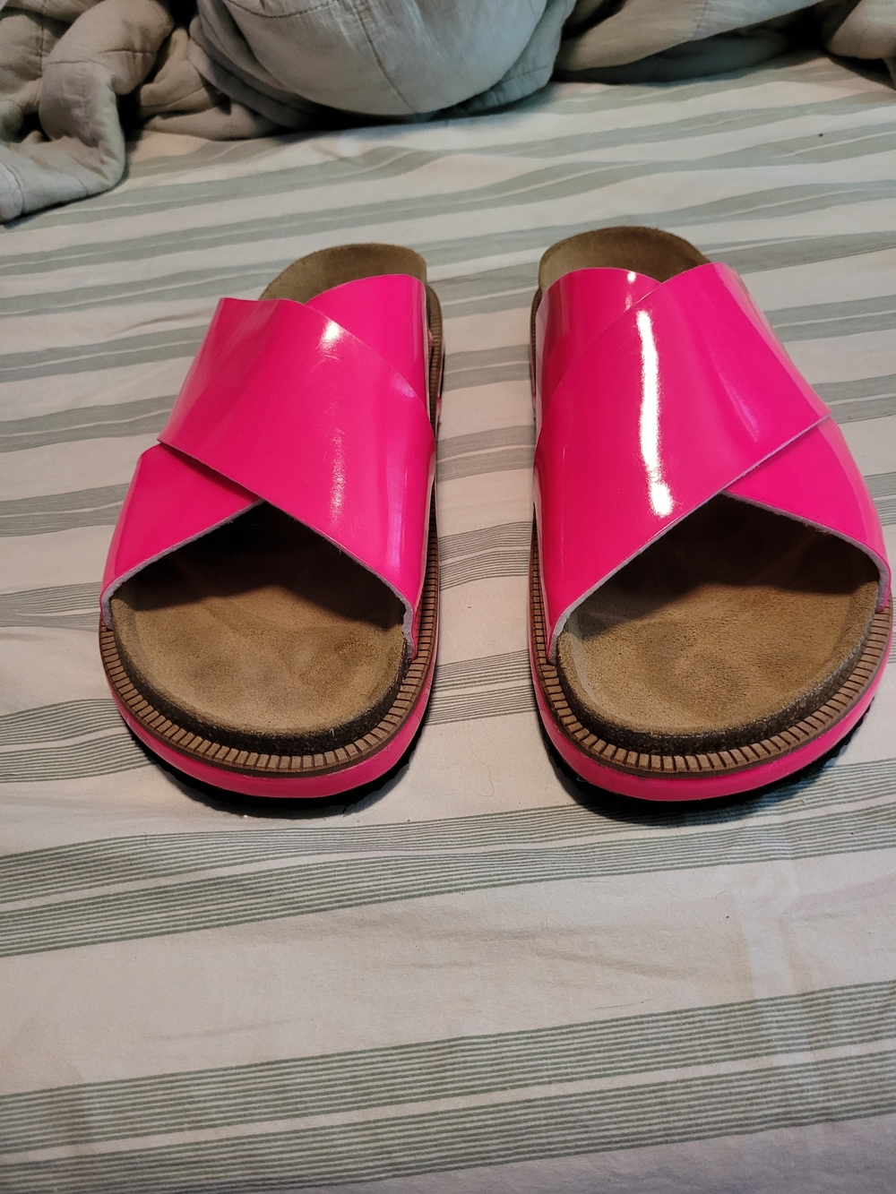Free People Hot Pink Patent Crisscross Slide Sandals